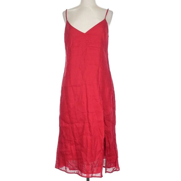 Reformation Brianna High Slit Red Linen Midi Dress Size 10 - Picture 2 of 8
